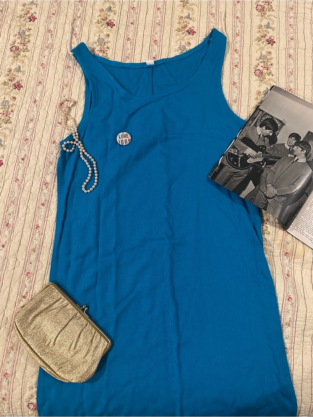 True Vintage 60s 70s Blue Mod Shift Dress Sleeveless Go Go Girl Mini XXS XS S